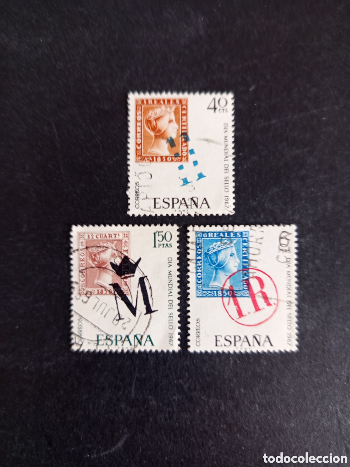 Sellos: Espa&ntilde;a, 1967. D&iacute;a Mundial del Sello. Edifil 1798/1800. Pedido m&iacute;nimo 3 &euro;. Ver fotos.