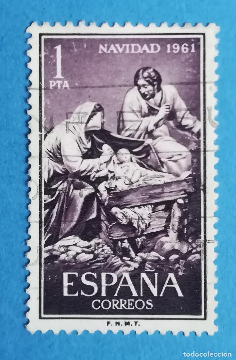 Sellos: Navidad 1961. La Sagrada Familia (Jos&eacute; Gin&eacute;s). Edifil 1400. Usado, sin fijasellos.