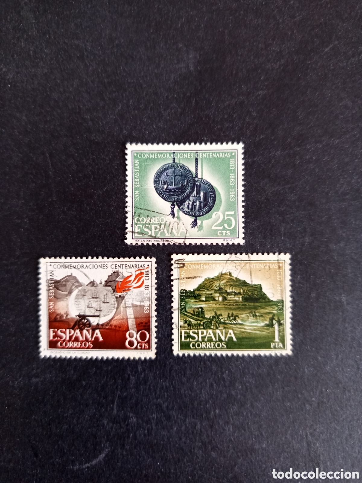 Sellos: Espa&ntilde;a, 1963. Conmemoraciones de San Sebasti&aacute;n. Edifil 1516/8. Pedido m&iacute;nimo 3 &euro;. Ver fotos.