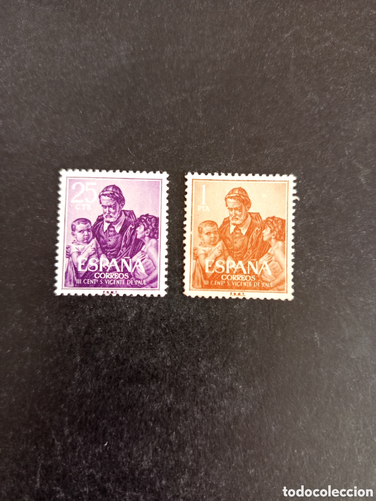 Sellos: Espa&ntilde;a, 1960. San Vicente Paul. Edifil 1296/7. Pedido m&iacute;nimo 3 &euro;. Ver fotos.
