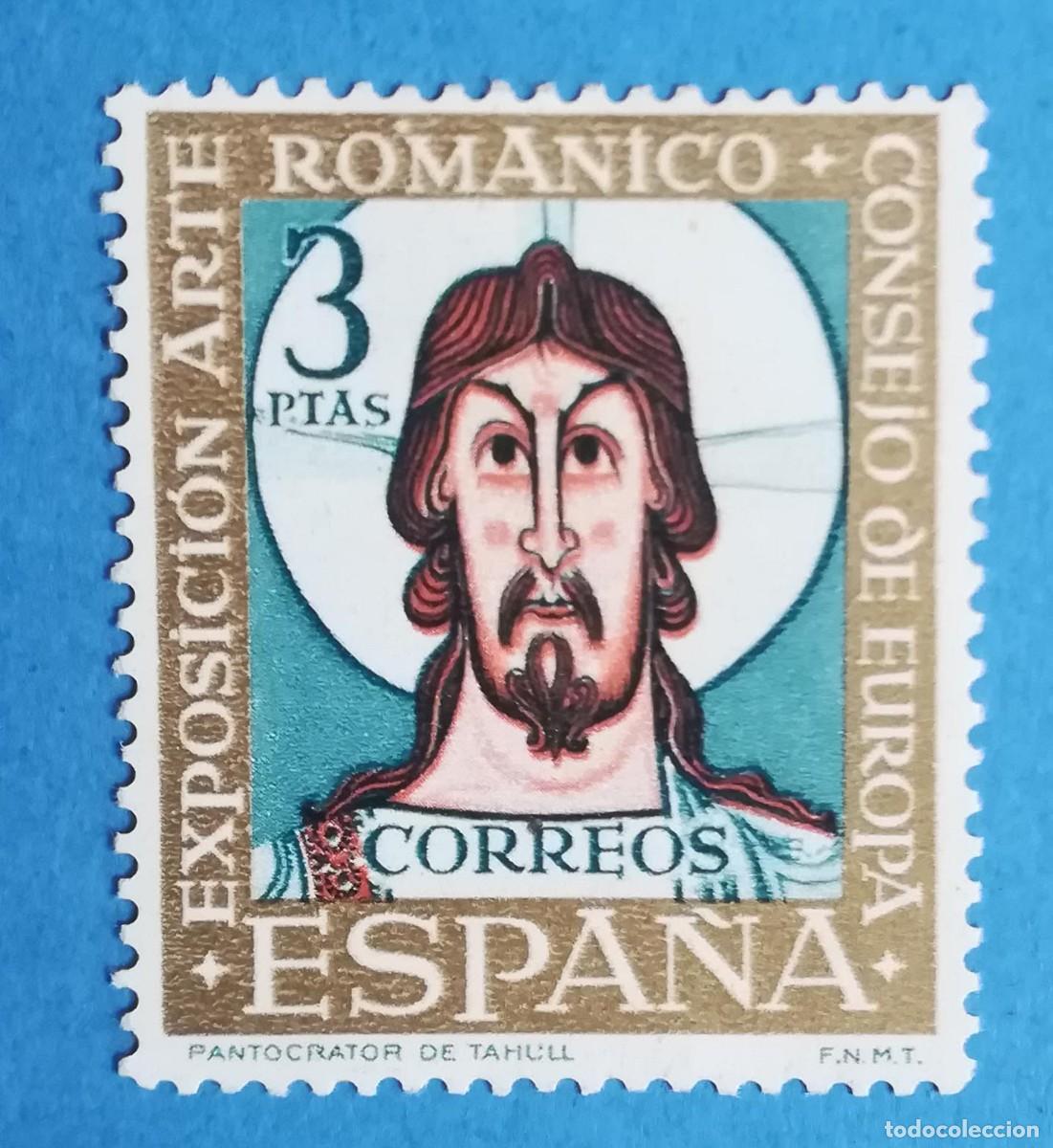 Sellos: Arte Rom&aacute;nico. Pantocr&aacute;tor de Tahull. Edifil 1368. Variedad: Punto blanco entre la O y la M - RO MAN
