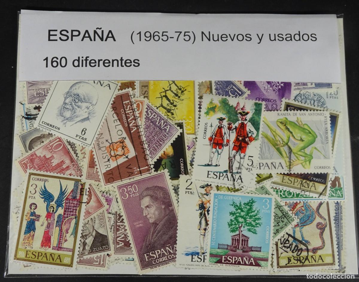 Selos: LOTE DE 160 SELLOS ESPA&Ntilde;A ,DIFERENTES, NUEVOS Y USADOS , (1965-1975) VER FOTOS