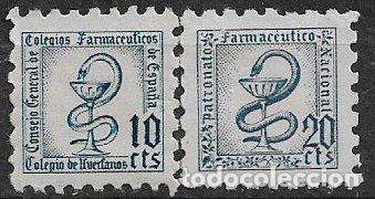 Sellos: Colegio de Farmace&uacute;ticos, verde azulado 10 cts. * * y 20 cts. (*)