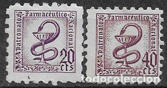 Sellos: Colegio de Farmace&uacute;ticos, lila violeta 20 y 40 cts. * * dentado grueso