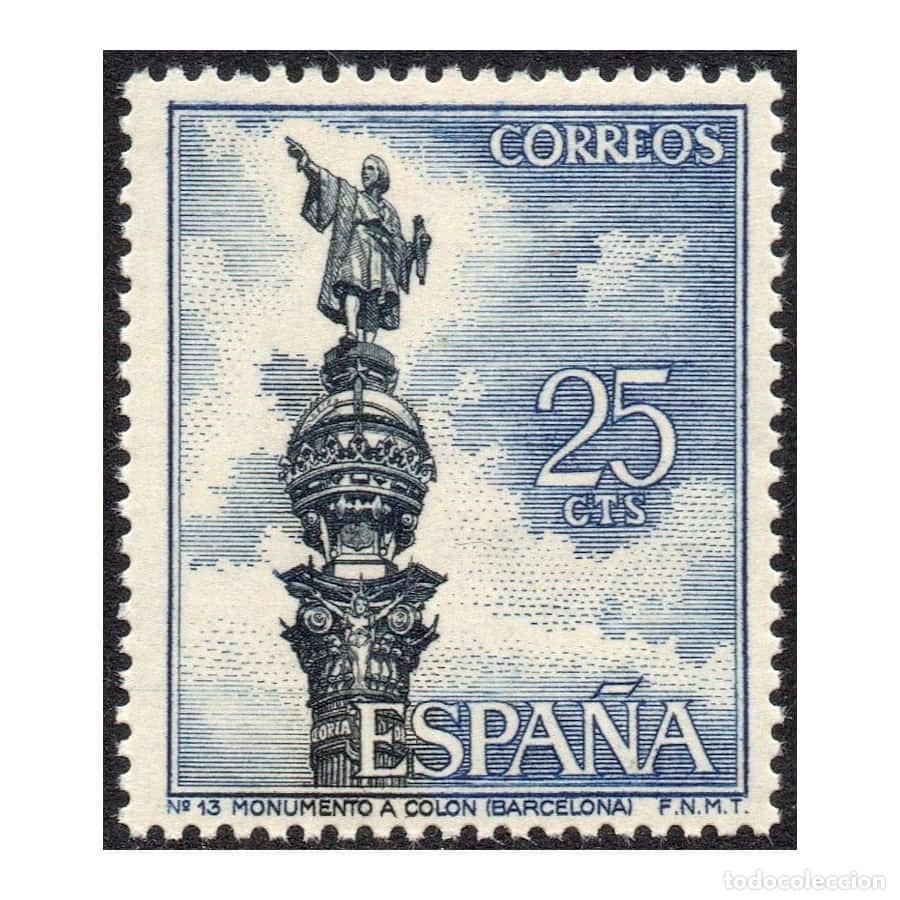 Sellos: Espa&ntilde;a 1965 [SLL] Turismo. Monumento a Col&oacute;n. Barcelona (MNH)