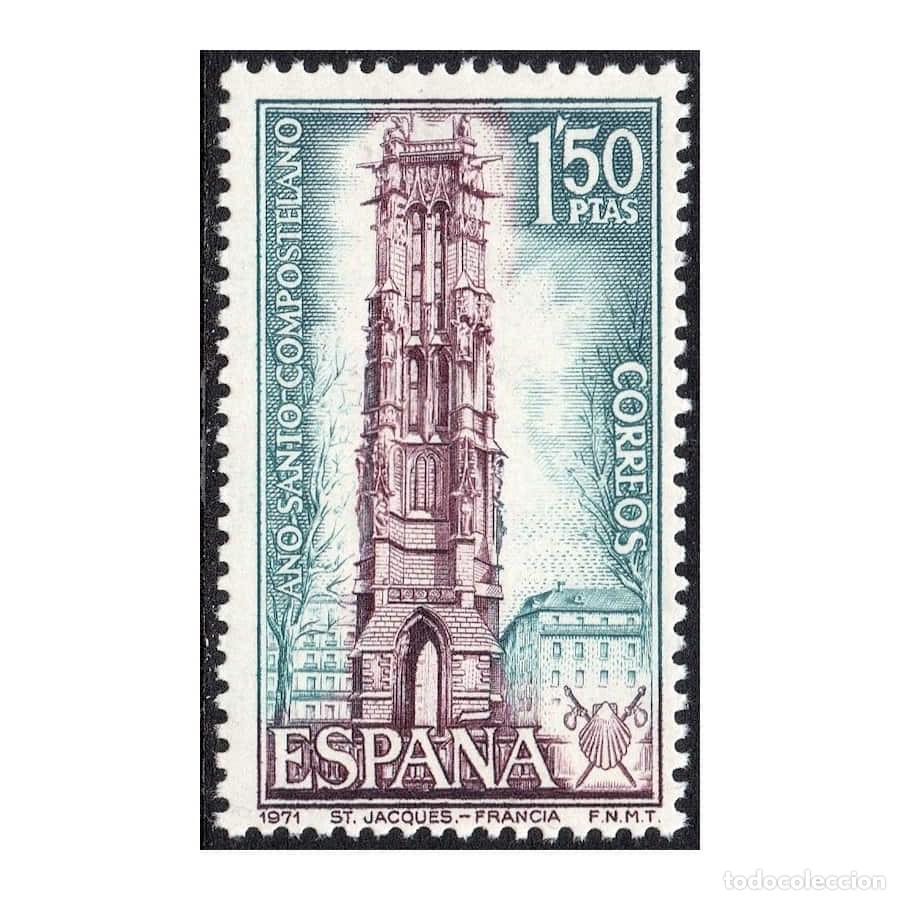 Sellos: Espa&ntilde;a 1971 [SLL] A&ntilde;o Santo Compostelano. Torre de Saint Jacques. Par&iacute;s (MNH)