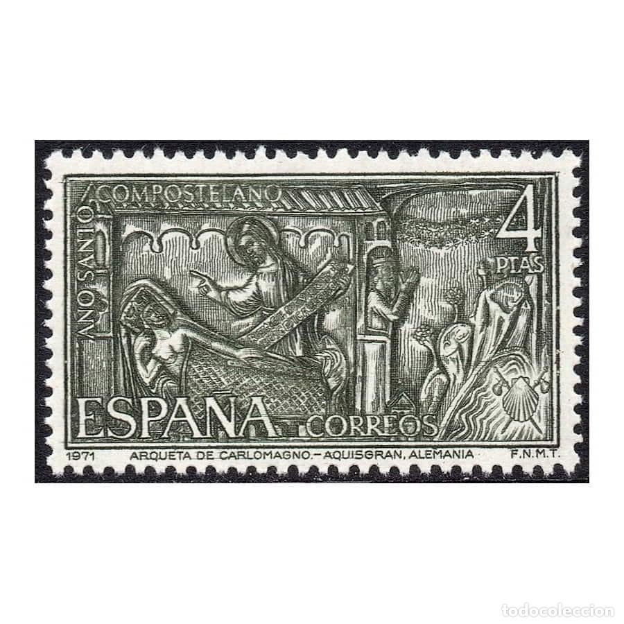 Sellos: Espa&ntilde;a 1971 [SLL] A&ntilde;o Santo Compostelano. Arqueta de Carlomagno. Aquisgr&aacute;n (MNH)