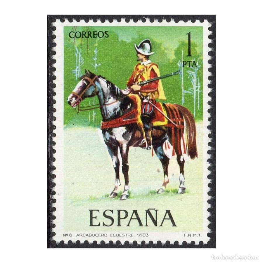 Sellos: Espa&ntilde;a 1974 [SLL] Uniformes Militares. Arcabucero a caballo (MNH)