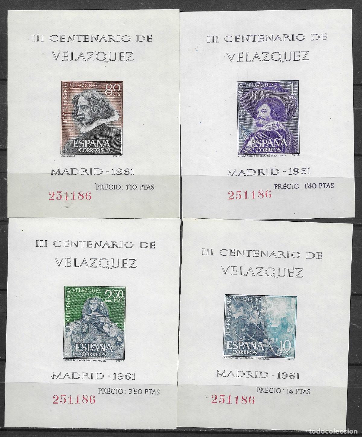 Sellos: 1961 HOJITAS DE VELAZQUEZ EDIFIL 1344/7** SIN FIJASELLOS MISMO NUMERO &iexcl;&iexcl;LUJO&iexcl;&iexcl;&iexcl;