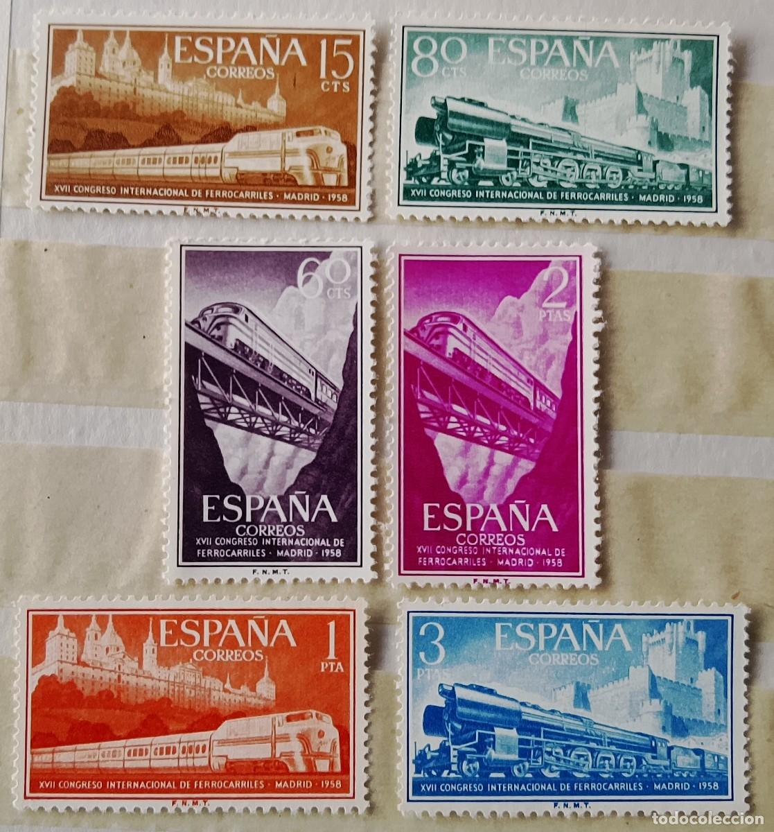 Sellos: Sellos. Edifil 1232/37. XXVII Congreso Internacional de Ferrocarriles. A&ntilde;o 1958.