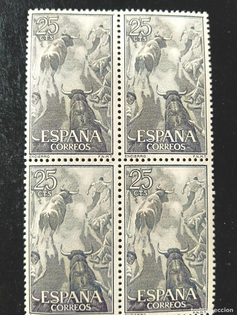 Sellos: ESPA&Ntilde;A 1960 - Serie Fiesta Nacional - Tauromaquia - Encierro - Edifil 1256 - BLOQUE 4 SELLOS