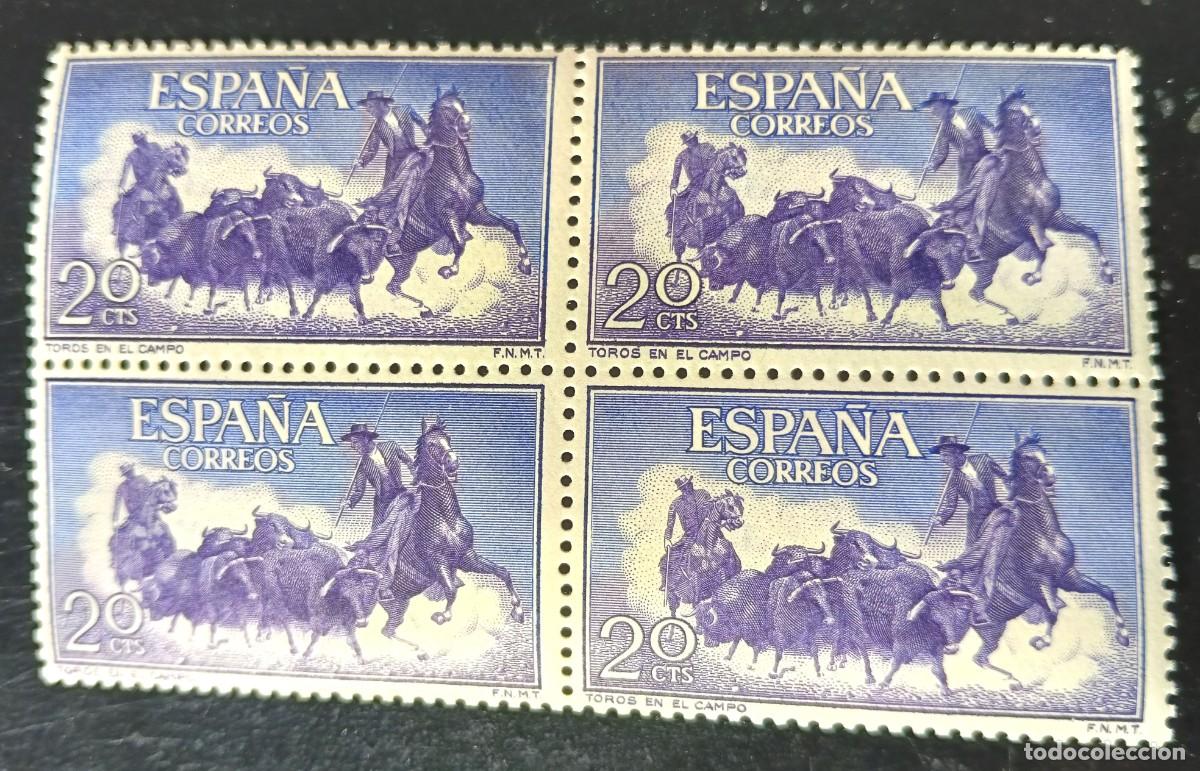 Selos: ESPA&Ntilde;A 1960 - Serie Fiesta Nacional - Tauromaquia - TOROS EN EL CAMP - Edifil 1255 - BLOQUE 4 SELLOS
