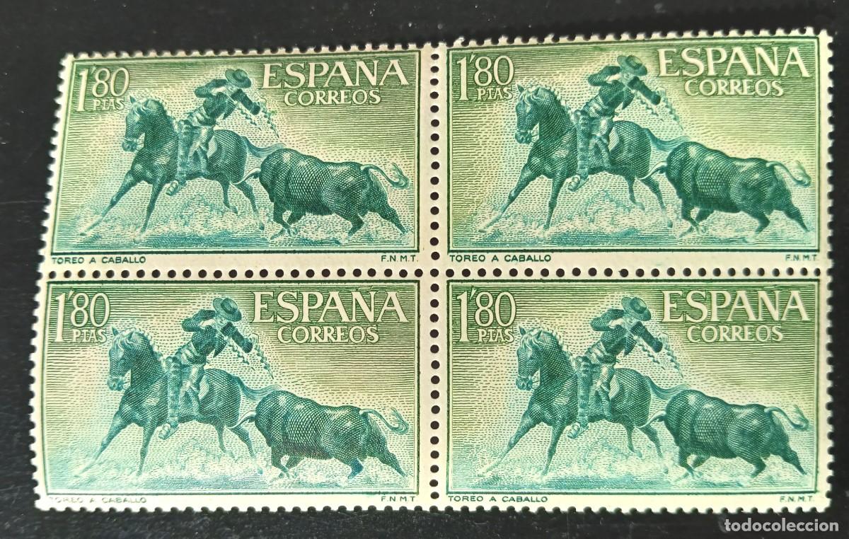 Francobolli: ESPA&Ntilde;A 1960 - Serie Fiesta Nacional - Tauromaquia - TOREO A CABALLO - Edifil 1264 - BLOQUE 4 SELLOS
