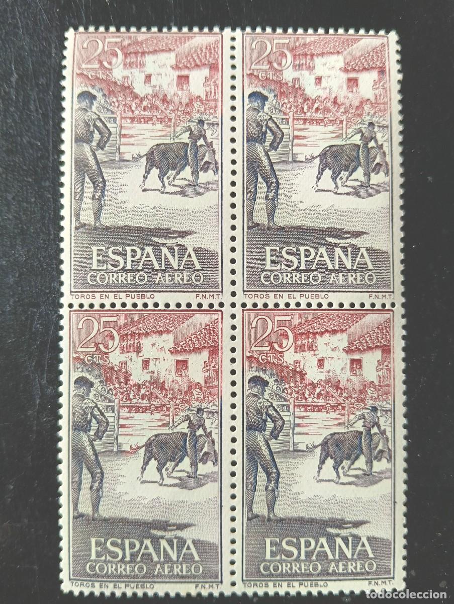 Francobolli: ESPA&Ntilde;A 1960 - Serie Fiesta Nacional - TOROS EN EL PUEBLO - Edifil 1266 - BLOQUE 4 SELLOS