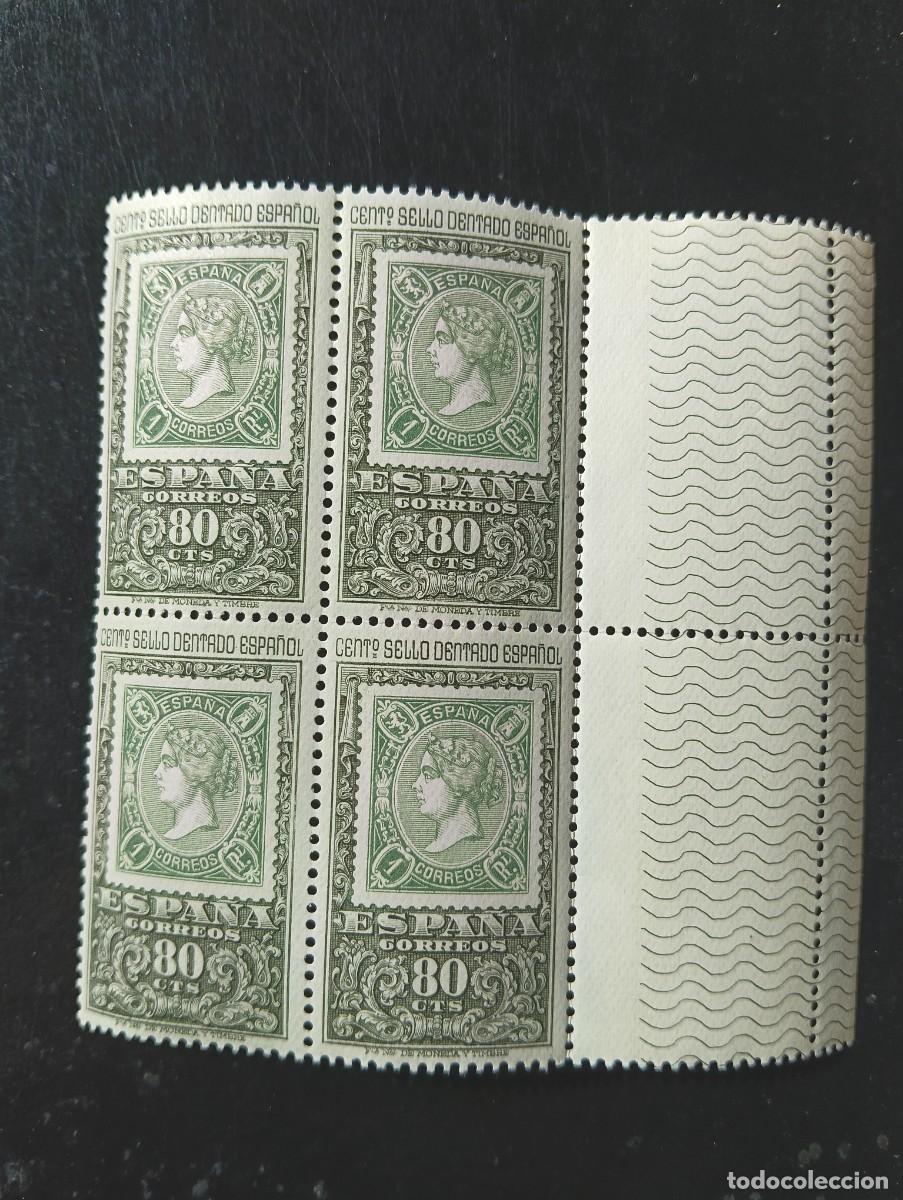Sellos: ESPA&Ntilde;A 1965 - Primer sello dentado espa&ntilde;ol (Isabel II). Edifil 1689 - BLOQUE 4 SELLOS