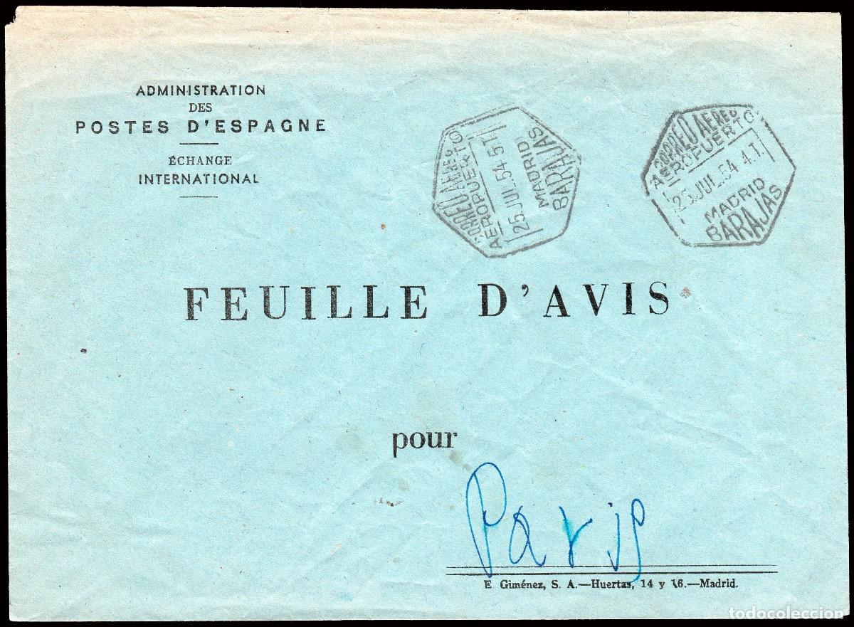 Timbres: Espa&ntilde;a - Sobre con membrete &rdquo;Administation - Postes d'Espahne&rdquo; + Mat &rdquo;Correo a&eacute;reo - Aeropuerto...
