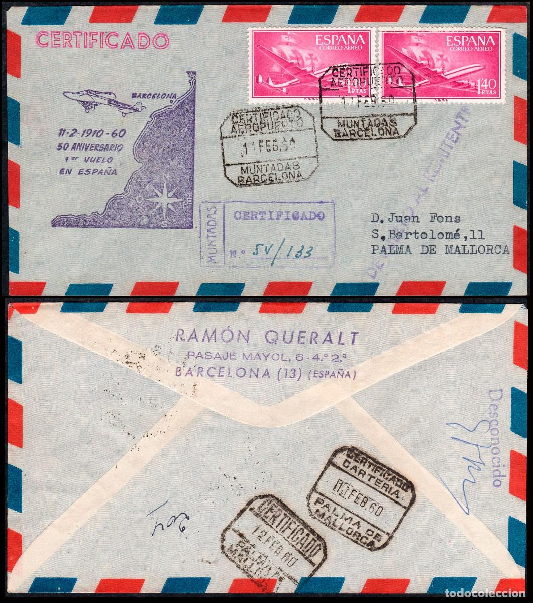 Selos: Espa&ntilde;a - Edi o 1174(2)- Sobre Mat &rdquo;Certificado - Aeropuerto 11/02/60 - Muntadas - Barcelona&rdquo; +