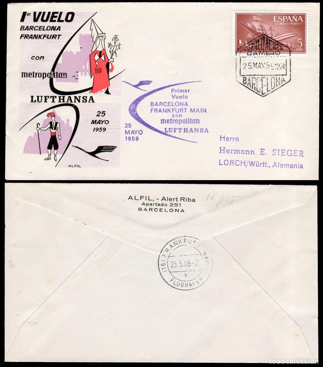 Timbres: Espa&ntilde;a - Edi o 1177- Sobre Mat &rdquo;Correo a&eacute;reo - Cambio - Barcelona 25/05/55&rdquo; + marca &rdquo;Primer...