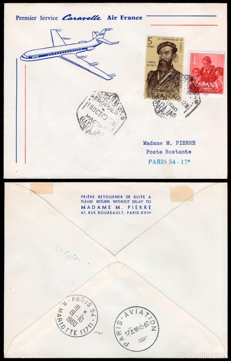 Stamps: Espa&ntilde;a - Edi o 1305+1297 - Sobre Mat &rdquo;Correo a&eacute;reo - Aeropuerto 18/Oct./60 - Madrid - Barajas&rdquo;