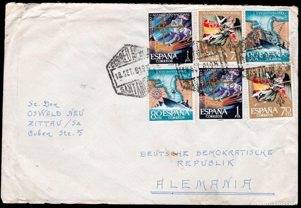 Timbres: Espa&ntilde;a - Edi o 1353(2)+1354(2)+1355(2) - Sobre Mat &rdquo;Correo a&eacute;reo - 18/Sep/61 - Santander&rdquo;