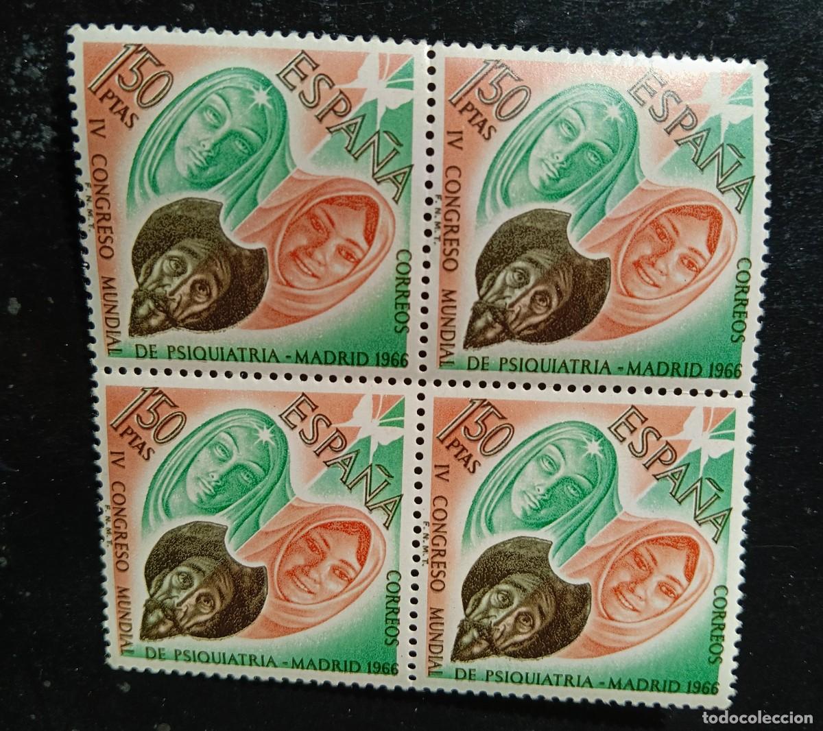 Francobolli: Espa&ntilde;a 1966 - IV Congreso de Psiquiatr&iacute;a - Edifil 1746 - Bloque de 4