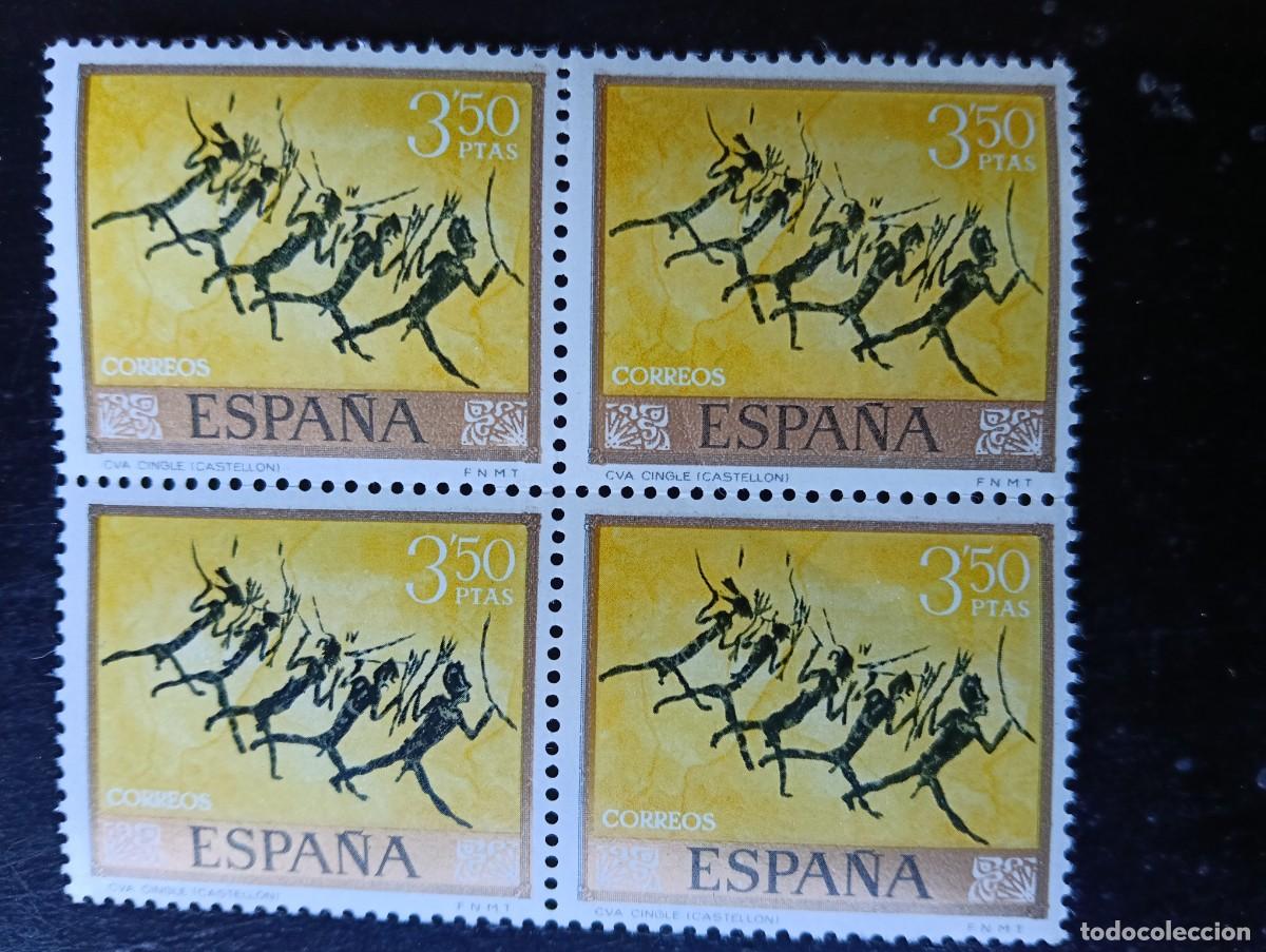 Briefmarken: Espa&ntilde;a 1967 - Edifil 1786 - PINTURAS RUPESTRES - Cueva CINGLE, CASTELLON - Bloque de 4
