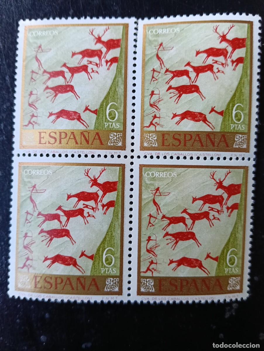 Briefmarken: Espa&ntilde;a 1967 - Edifil 1788 - PINTURAS RUPESTRES - Cueva de LOS CABALLOS, CASTELLON - Bloque de 4