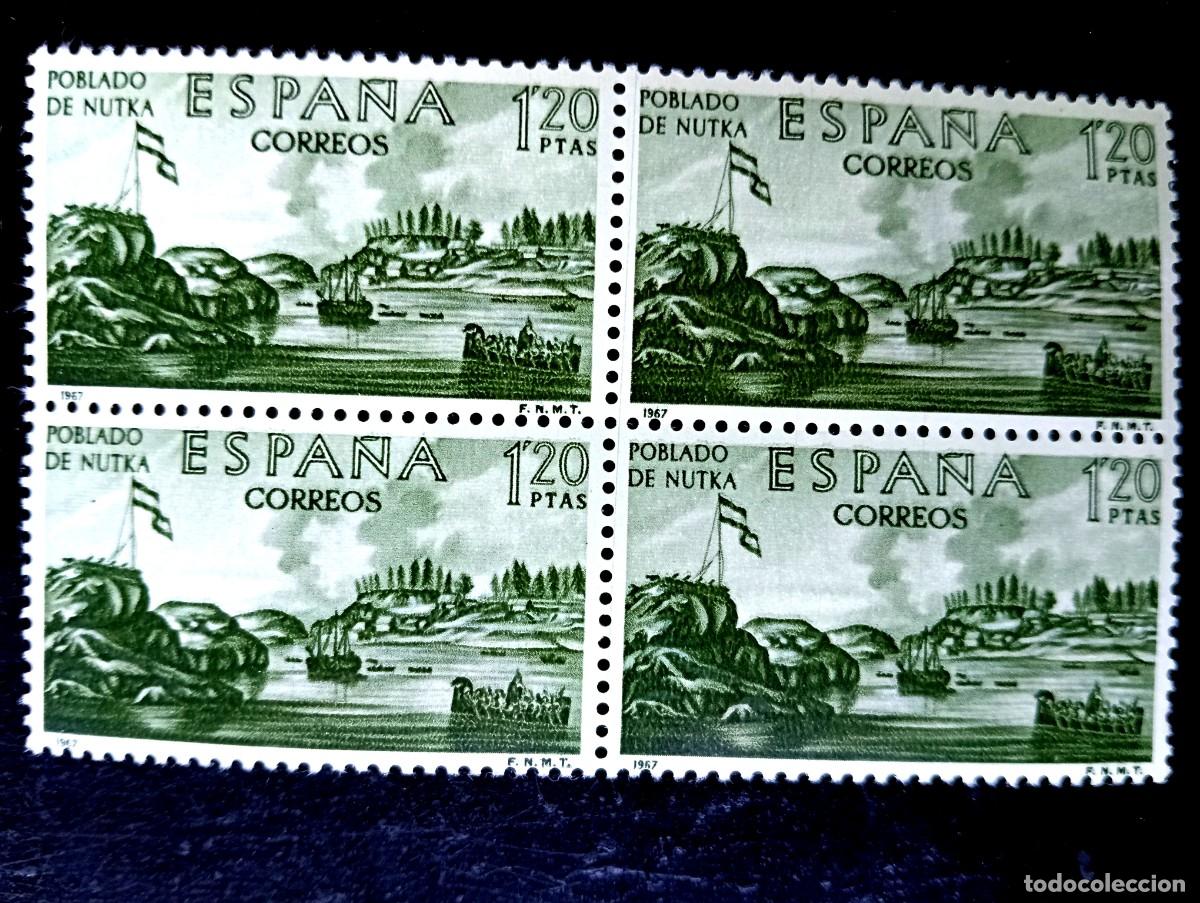 Briefmarken: Espa&ntilde;a 1967 - Edifil 1822 - Forjadores de Am&eacute;rica. Vista de Nutka - Bloque de 4
