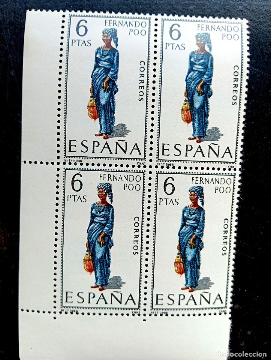 Sellos: Espa&ntilde;a 1968 - Edifil 1843 - Trajes t&iacute;picos. FERNANDO POO - Bloque de 4