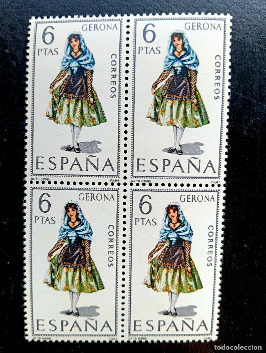 Francobolli: Espa&ntilde;a 1968 - Edifil 1844 - Trajes t&iacute;picos. GERONA - Bloque de 4