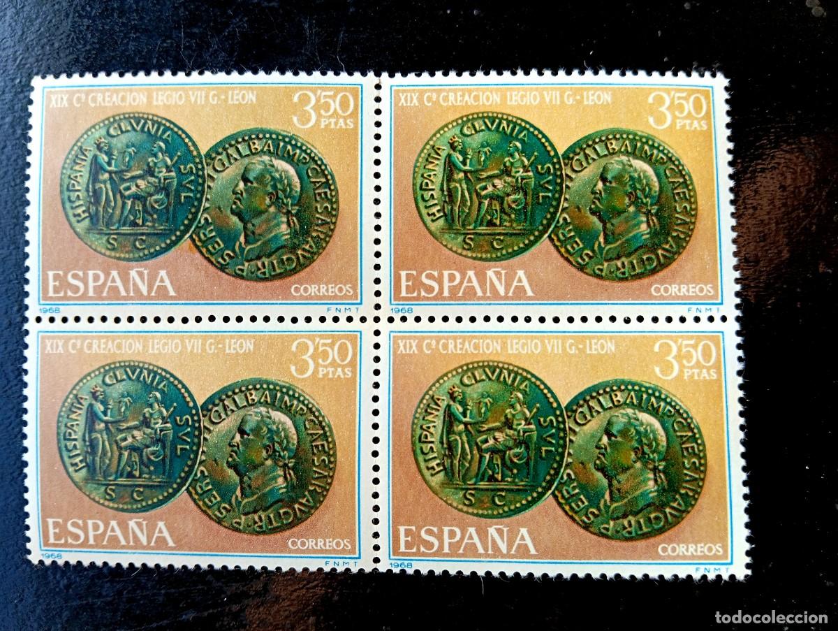 Stamps: Espa&ntilde;a 1968 Edifil 1873 - XIX Centenario Legio VII G&eacute;mina. Fundaci&oacute;n de Le&oacute;n. Moneda - Bloque de 4