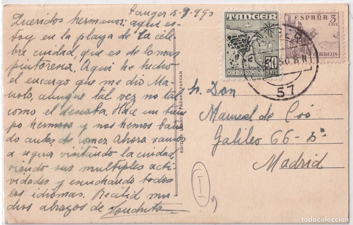 Selos: Postal de Tanger circulada con sello espa&ntilde;ol y de Marruecos. Franqueo mixto.