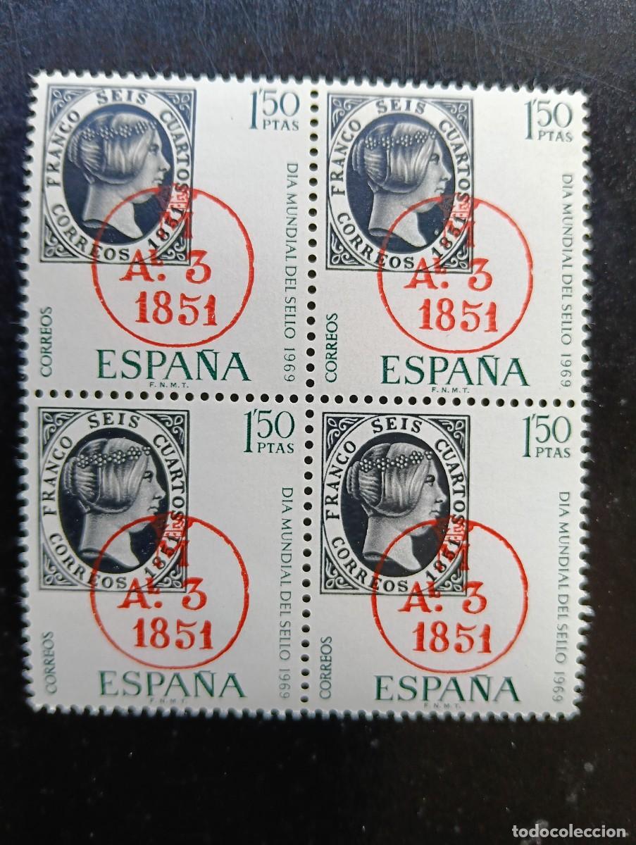 Francobolli: Espa&ntilde;a 1969 - Edifil 1922 -D&iacute;a mundial del Sello. Fechador de llegada de Madrid - Bloque de 4