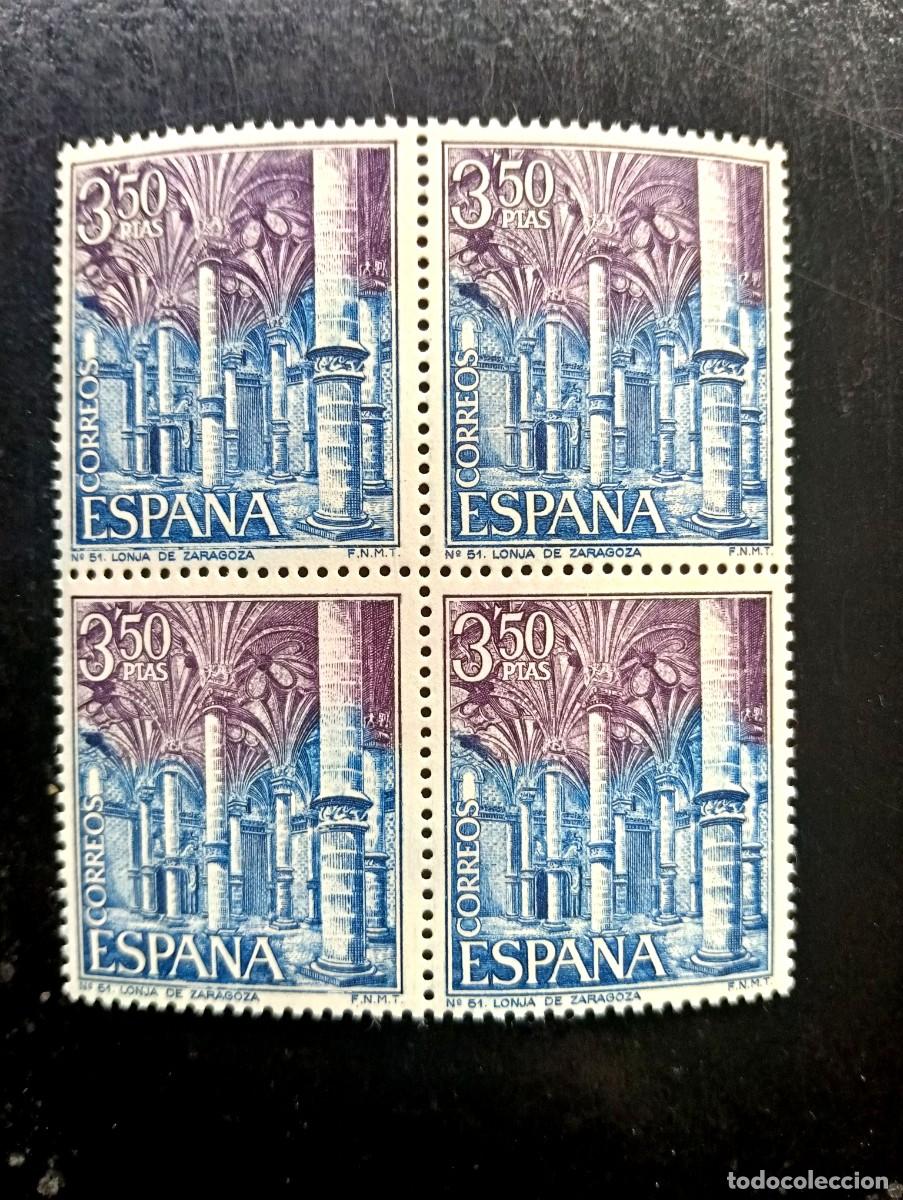 Francobolli: Espa&ntilde;a 1970 - Edifil 1986 - Serie tur&iacute;stica. Lonja de Zaragoza - Bloque de 4