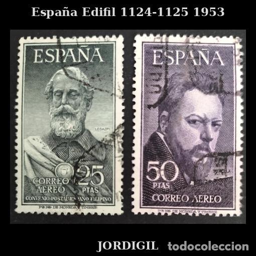 Stamps: Edifil 1124-1125 sellos usados Espa&ntilde;a 1953 Legazpi y sorolla