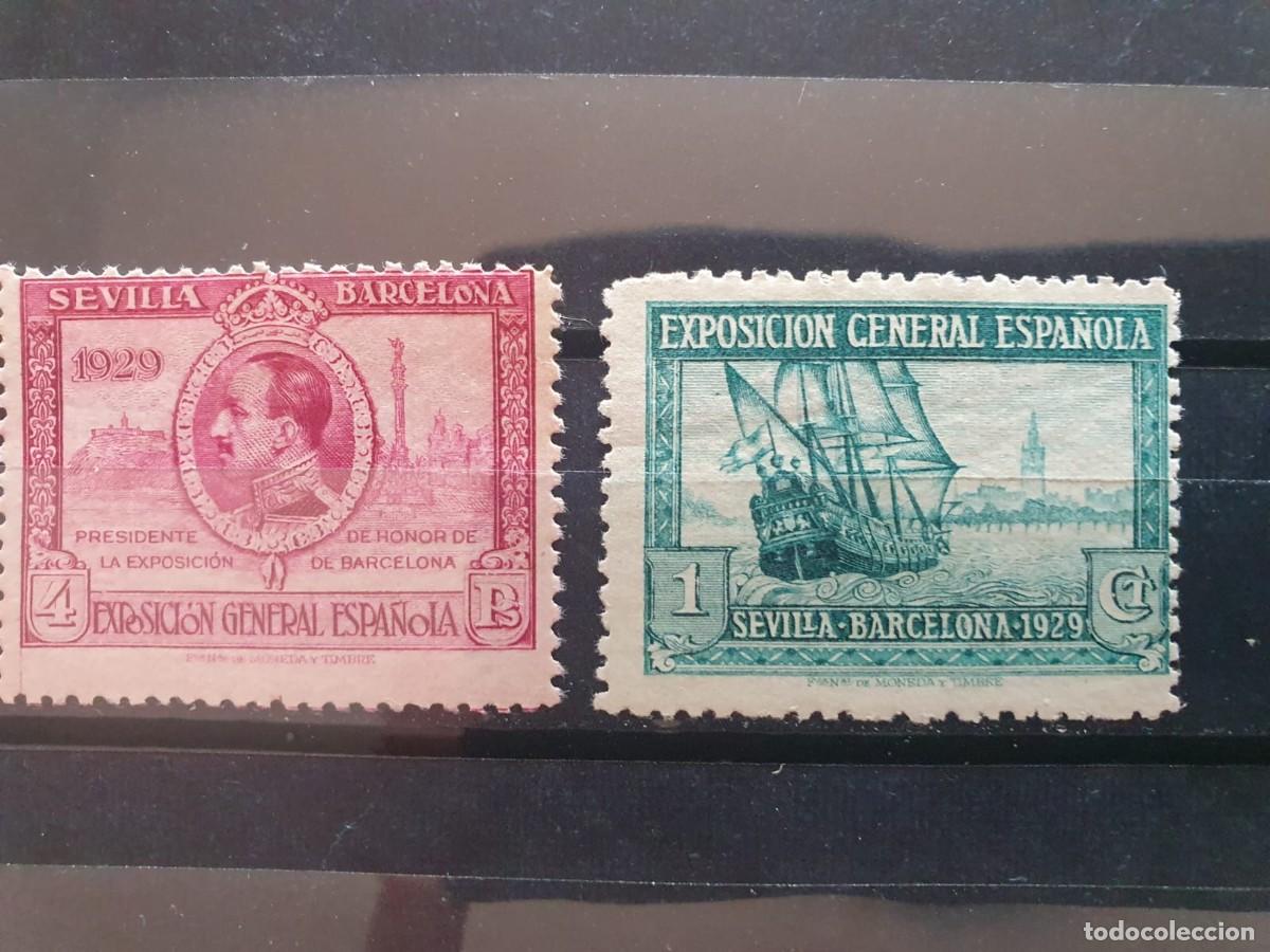 Timbres: EDIFIL 434 ** + 445 ** LILA ROSACEO 4 PESETAS ESPA&Ntilde;A 1929