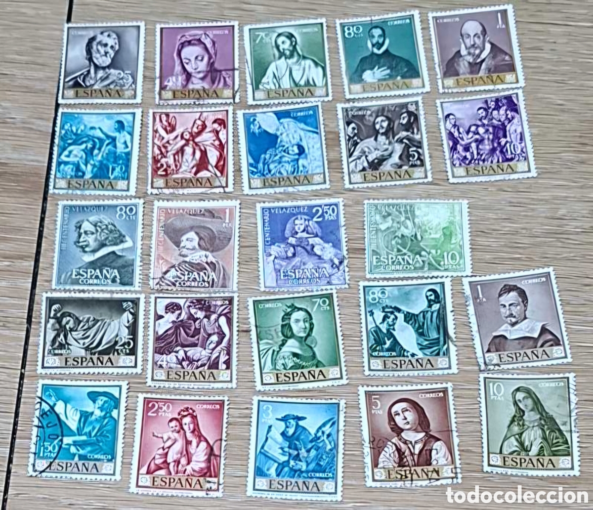 Timbres: 3 seies completas pintura, 24 sellos usados, de El Greco, Velazquez y Zurbaran