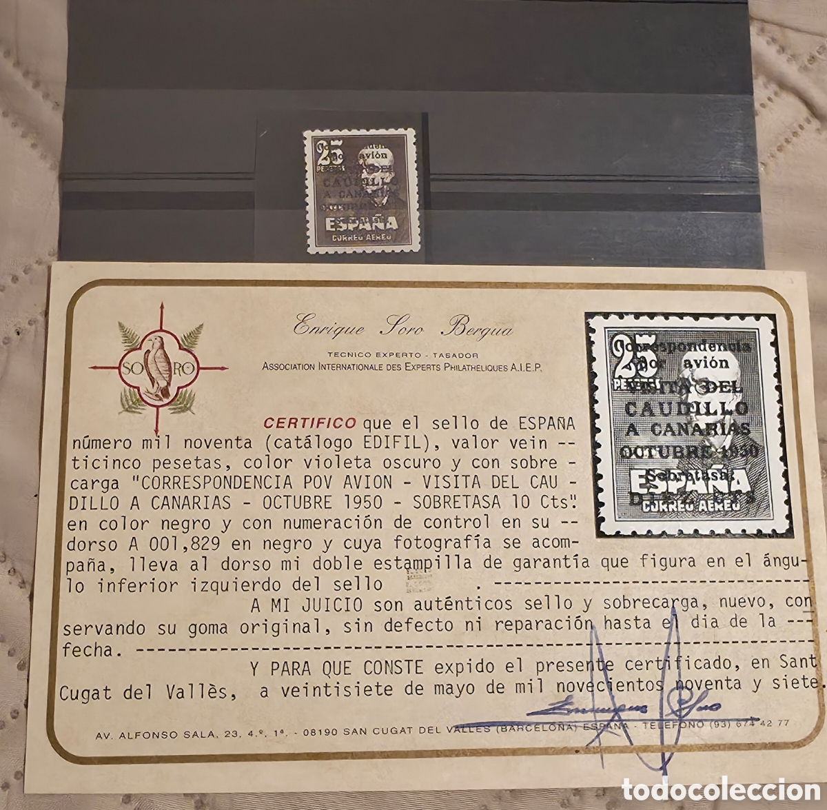 Sellos: ​ESPA&Ntilde;A 1951. EDIFIL 1090. CAUDILLO A CANARIAS. NUEVO MNH (). CENTRADO DE LUJO Y CERTIFICADO SORO.