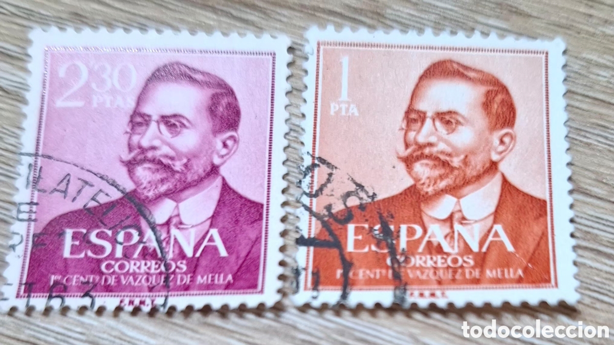 Stamps: Serie usada Espa&ntilde;a. Edifil n&ordm; 1351/2. a&ntilde;o 1961. 2 valores. I Centenario de Juan V&aacute;zquez de Mella