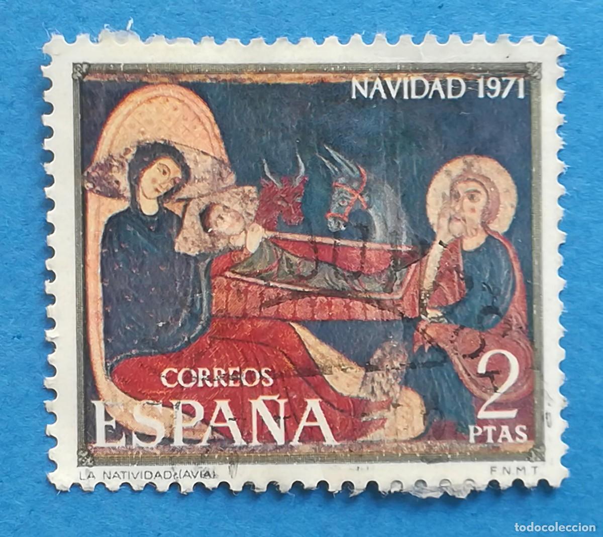 Timbres: Navidad 1971. La Natividad (Frontal de Avi&aacute;). Edifil 2061. Usado, sin fijasellos.