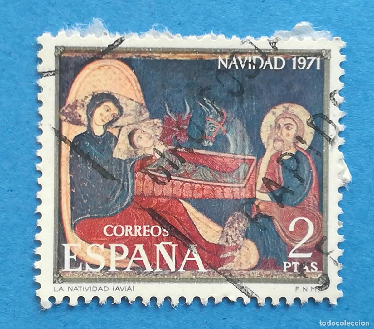 Timbres: Navidad 1971. La Natividad (Frontal de Avi&aacute;). Edifil 2061. Usado, sin fijasellos.
