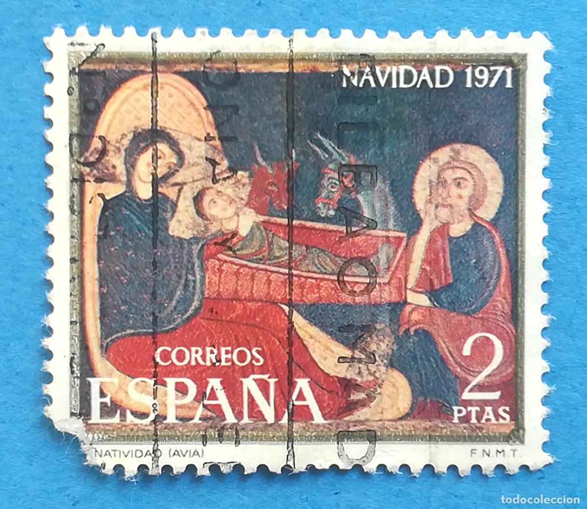 Timbres: Navidad 1971. La Natividad (Frontal de Avi&aacute;). Edifil 2061. Usado, sin fijasellos.