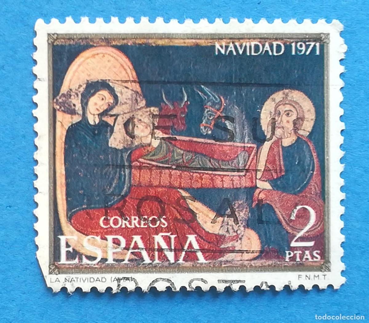 Stamps: Navidad 1971. La Natividad (Frontal de Avi&aacute;). Edifil 2061. Usado, sin fijasellos.