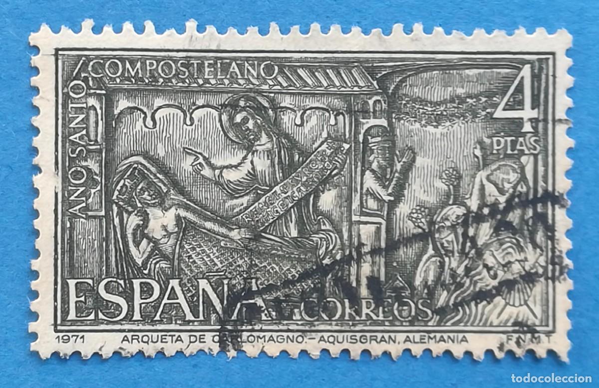 Stamps: A&ntilde;o Santo Compostelano 1971. Arqueta de Carlomagno (Alemania). Edifil 2013. Usado, sin fijasellos.
