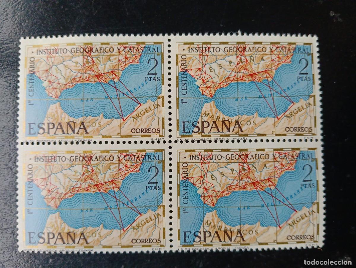 Sellos: ESPA&Ntilde;A 1970 - Edifil 2001 - I Centenario del Instituto Geogr&aacute;fico y Catastral - BLOQUE DE 4