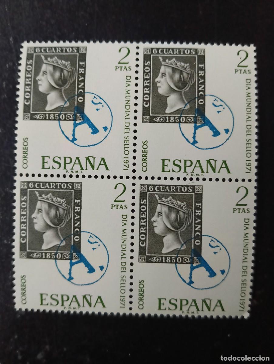 Stamps: Espa&ntilde;a 1971 - Edifil 2033 -D&iacute;a mundial del Sello. &rdquo;A&rdquo; de Reus, marca prefilat&eacute;lica - Bloque DE 4