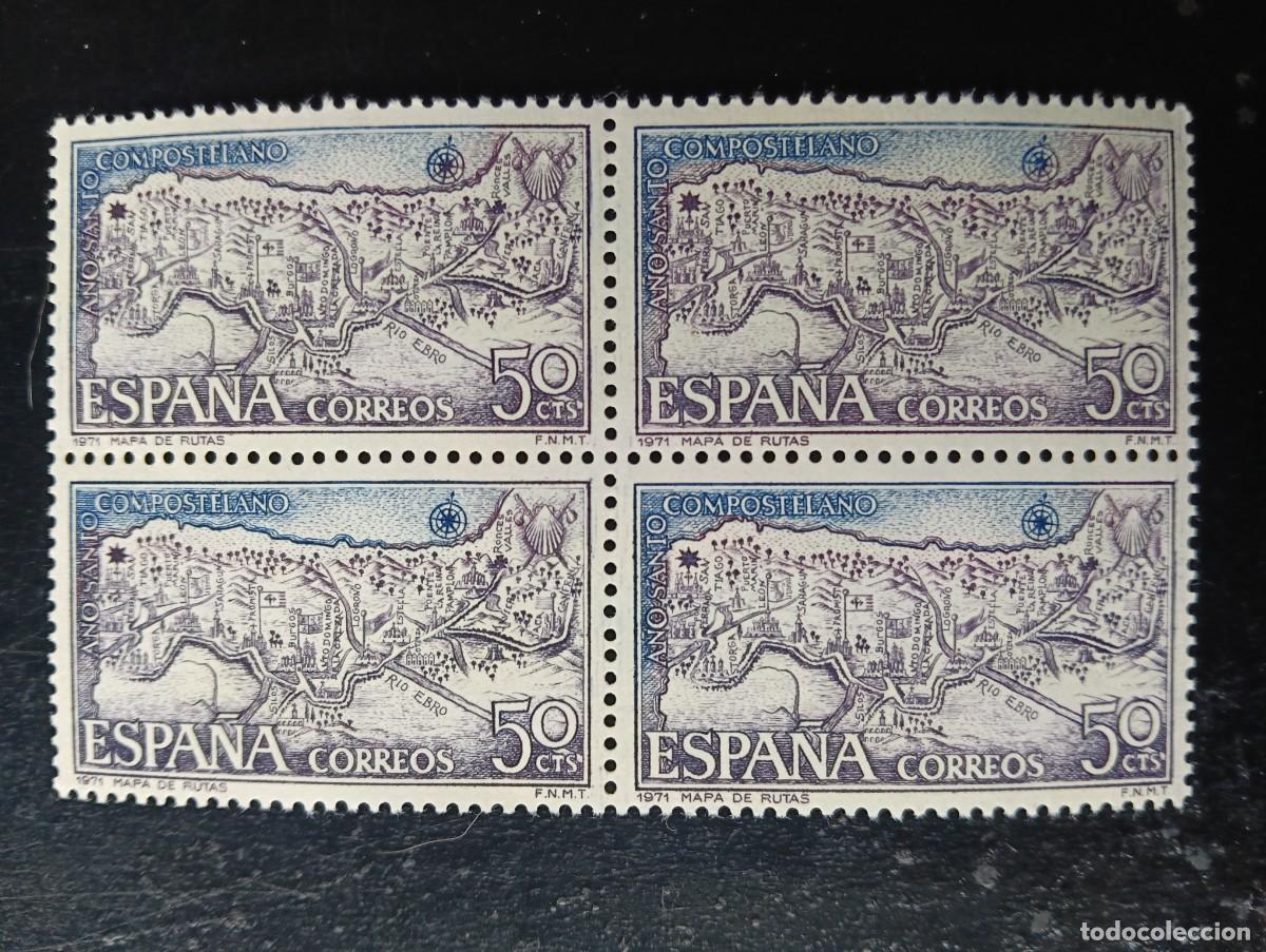 Sellos: Espa&ntilde;a 1971 - Edifil 2047 - A&ntilde;o Santo Compostelano. Rutas Jacobeas - Bloque de 4