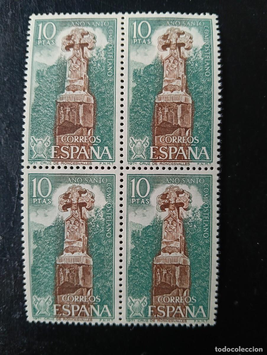 Sellos: Espa&ntilde;a 1971 - Edifil 2053 - A&ntilde;o Santo Compostelano. Cruz de Roncesvalles (Navarra) - Bloque dE 4