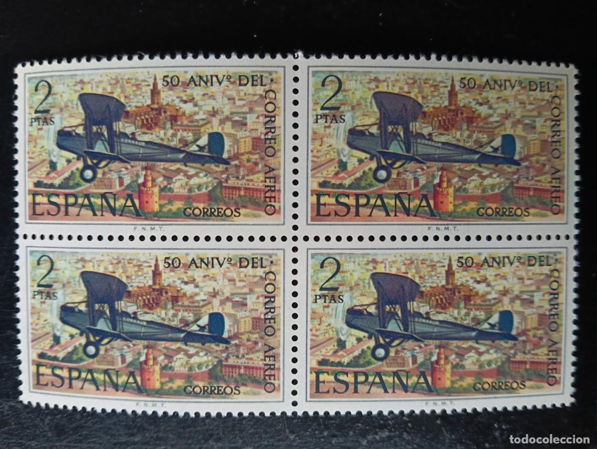 Sellos: Espa&ntilde;a 1971 - Edifil 2059 - L aniversario del correo a&eacute;reo. De Havilland DH-9 - Bloque de 4