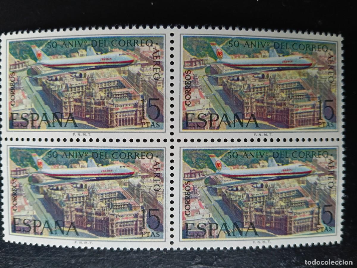 Sellos: Espa&ntilde;a 1971 - Edifil 2060 - L aniversario del correo a&eacute;reo. Boeing 747 - Bloque de 4
